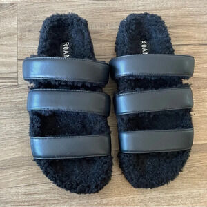Roam fuzzy  3 Strap Slide black Sz 9